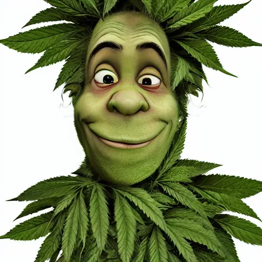 Prompt: Shreck dressed in Marijuana leaves, portrait, ultra realism