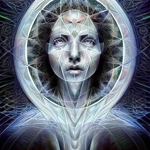 Prompt: sacred geometry portrait, art by cameron gray