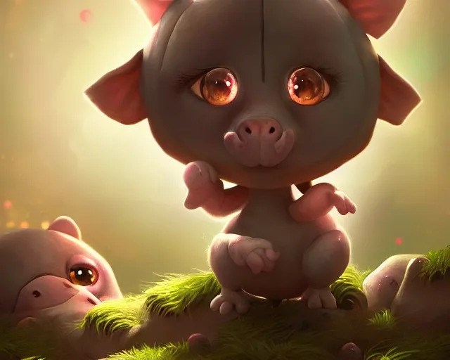 Image similar to 3D Fantasy Cute and adorable space piglet , huge adorable eyes, bright stars, Smooth 3D Illustration, soft render, Servando Lupini, Daniil Kudriavtsev, handpaint texture, Blender, 3DCoat