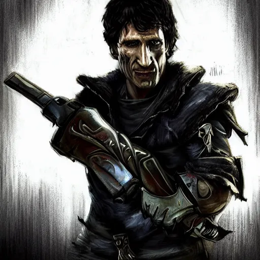 Prompt: todd howard with a switchblade in a alleyway, forcing you to buy skyrim, threatening, sharp, cinematic, colorful, digital art, neon, bright, realism, bold