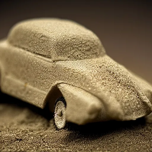 Prompt: A car made of sand photo