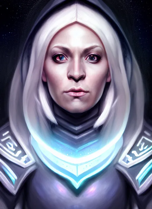 Prompt: ( hyper realistic proportional stylization portrait of a techpunkk drow as a war of cleric in a futuristic pearl armor full of astral runes, the background is decorated with the universe ) by noah bradley, photorealistic, dynamic lighting, very detailed faces, trending on artstation, wallpaper, dream, 4 k, award winning, lovely pastel colors, ethereal, elegant