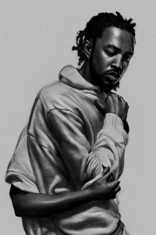 Image similar to ultra realistic kendrick lamar drawing, background is white and blank, elegant, highly detailed, digital painting, concept art, smooth, sharp focus, illustration, art by greg rutkowski and alphonse mucha