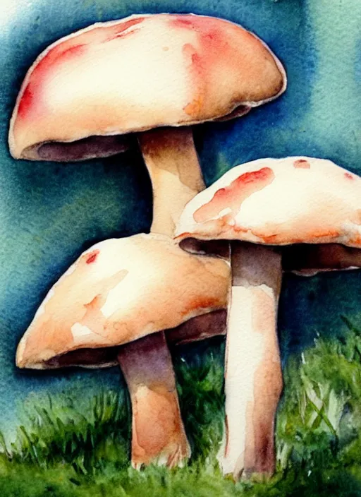 Prompt: a detailed watercolor painting of a mushroom, study, hyper - realistic