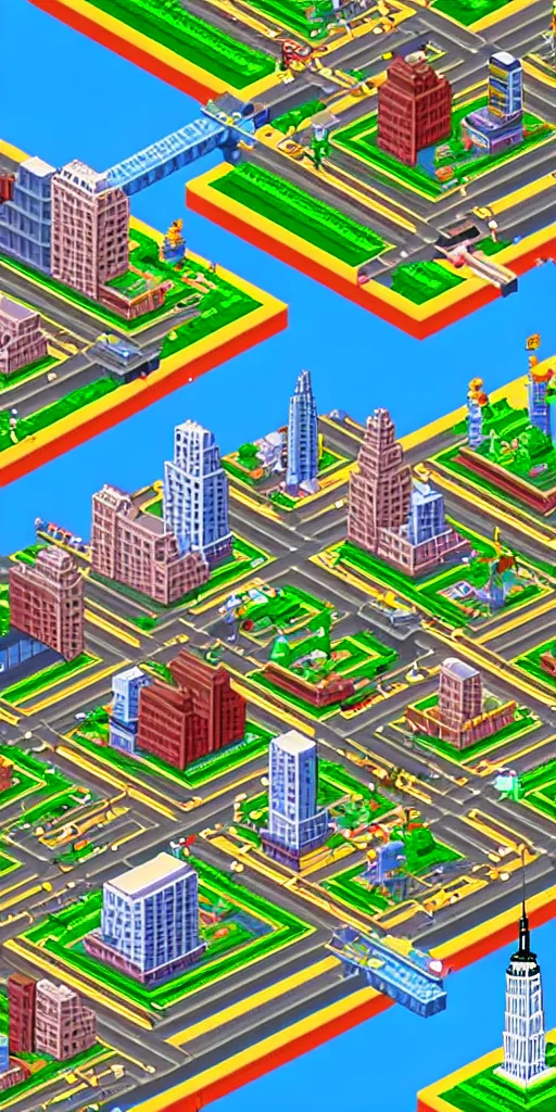 Image similar to New York in SimCity2000 style. isometric. retro. pixelart. maxis.