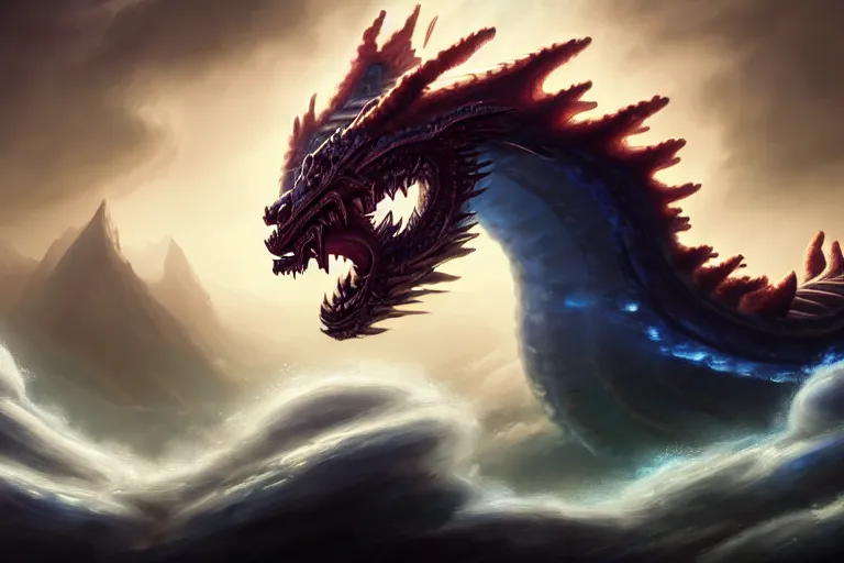 Prompt: [ important ] amazing portrait of the cloud serpent dragon of thunder ], hearthstone splash art, deiv calviz, splash art, natural light, elegant, intricate, fantasy, atmospheric lighting, by greg rutkowski, hearthstone splash art, hd wallpaper, ultra high details, cinematic composition, professional master piece made in one year