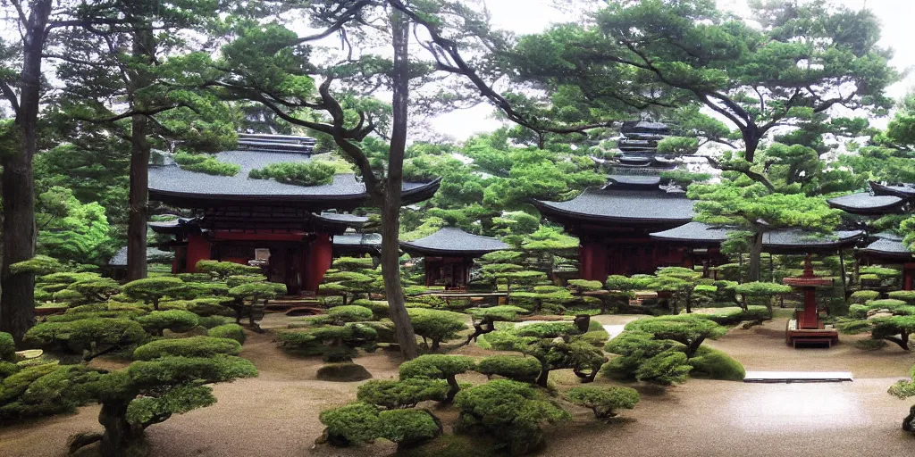 Image similar to a beautiful Zen Buddhist Forest Temple by Tomomi Abe