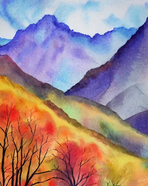 Image similar to autumn mountain watercolor by arti chauhan light color