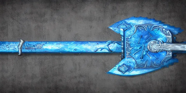 Image similar to glacier warrior sword blade, blue snow theme sword blade, fantasy sword of warrior, armored sword blade, glacier coloring, epic fantasy style art, fantasy epic digital art, epic fantasy weapon art