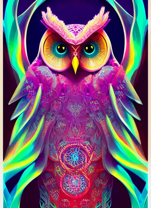 Image similar to symmetry!! product render poster vivid colors divine proportion owl, ice and snow, glowing fog intricate, elegant, highly detailed, digital painting, artstation, concept art, smooth, sharp focus, illustration,