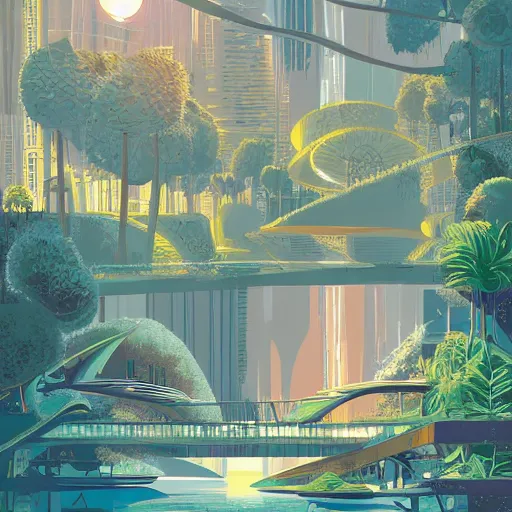 Image similar to beautiful happy picturesque charming organic futuristic sci - fi city in harmony with nature. water and plants. beautiful light. grainy and rough. soft colour scheme. beautiful artistic vector graphic design poster 4 k by vincent. ( 2 0 2 2 )