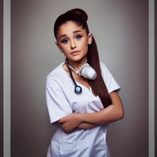 Image similar to ariana grande as a nurse, photography, realistic,