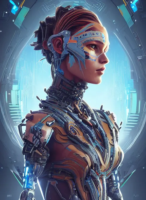 Image similar to symmetry!! portrait of cyberpunk alien in the style of horizon zero dawn, machine face, intricate, elegant, highly detailed, digital painting, artstation, concept art, smooth, sharp focus, illustration, art by artgerm and greg rutkowski and alphonse mucha, 8 k