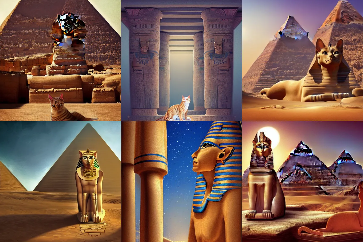 Prompt: digital painting of an egyptian pharaoh cat in a scenic temple, trending on artstation, beautiful