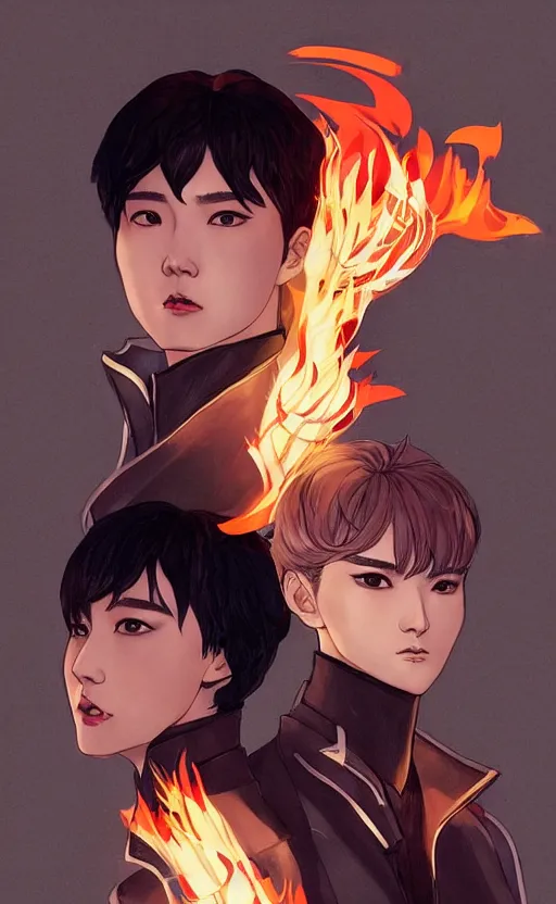 Prompt: MIN YOONGI is ZUKO, night time, dynamic lighting , looking at his FIRE SCAR reflection, +++ super super super dynamic posing, j.c. leyendecker, Valentina Remenar, thick eyebrows, super serious facial expression