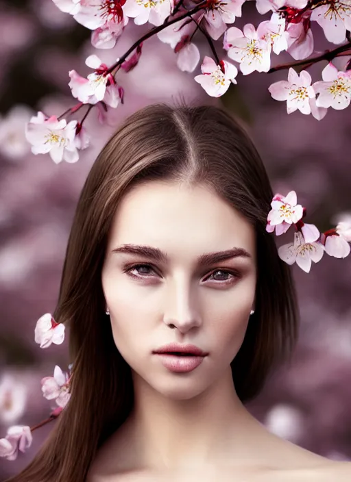 Prompt: a gorgeous female, photo by oliver valsecchi, realistic, smooth face, perfect eyes, symmetrical, half body shot, wide angle, sharp focus, 8 k high definition, insanely detailed, intricate, elegant, art by stefan kostic, cherry blossoms