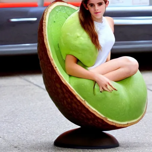 Image similar to emma watson as an avocado chair