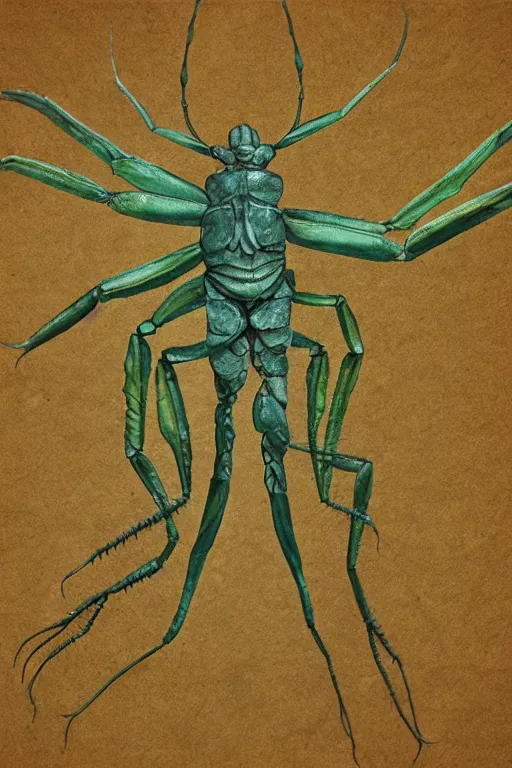 Image similar to mantodea, paper texture, by pandora sellars