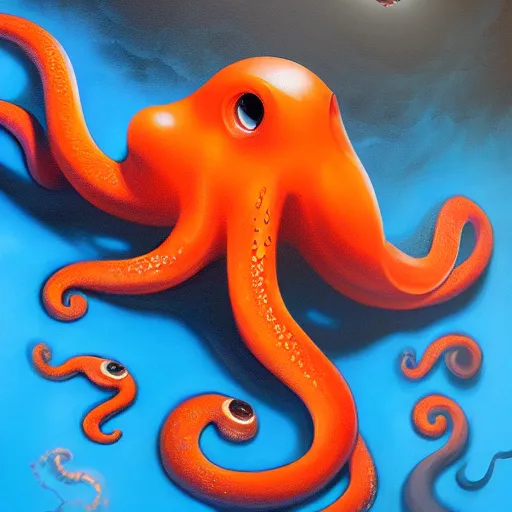 Image similar to a close up of an orange and black octopus, an airbrush painting by cyril rolando, featured on zbrush central, fantasy art, lovecraftian, zbrush, rendered in maya