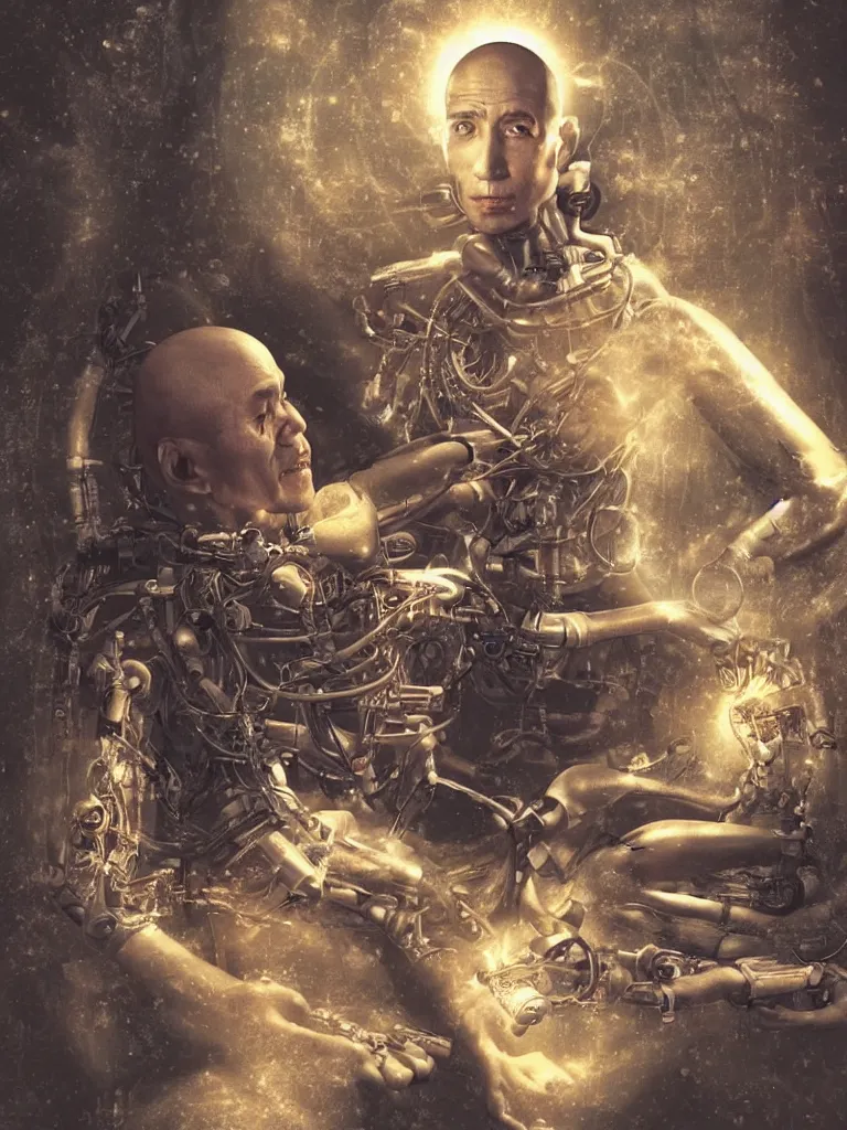 Image similar to A cyborg monk discovering enlightenment in the year 2450