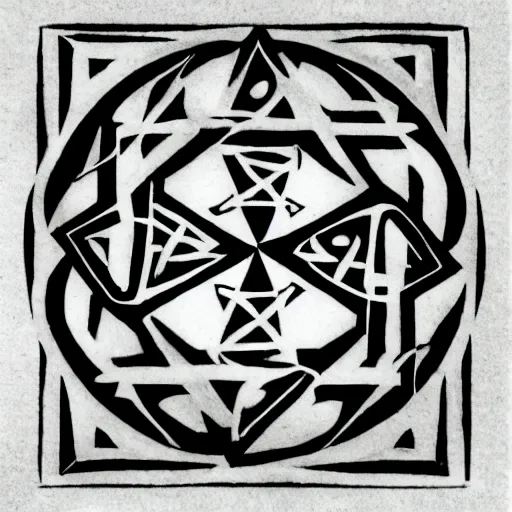 Image similar to simple wicca magik symbols, optical illusion escher, magical symbols