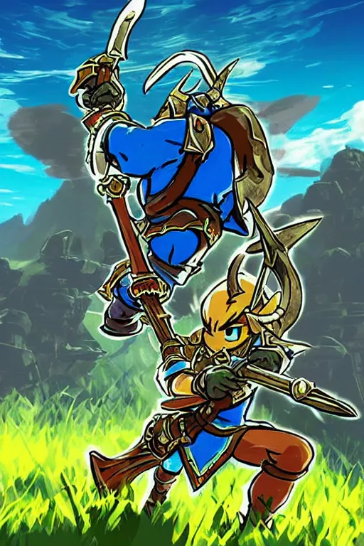 Image similar to an in game portrait of shovel knight from the legend of zelda breath of the wild, breath of the wild art style.