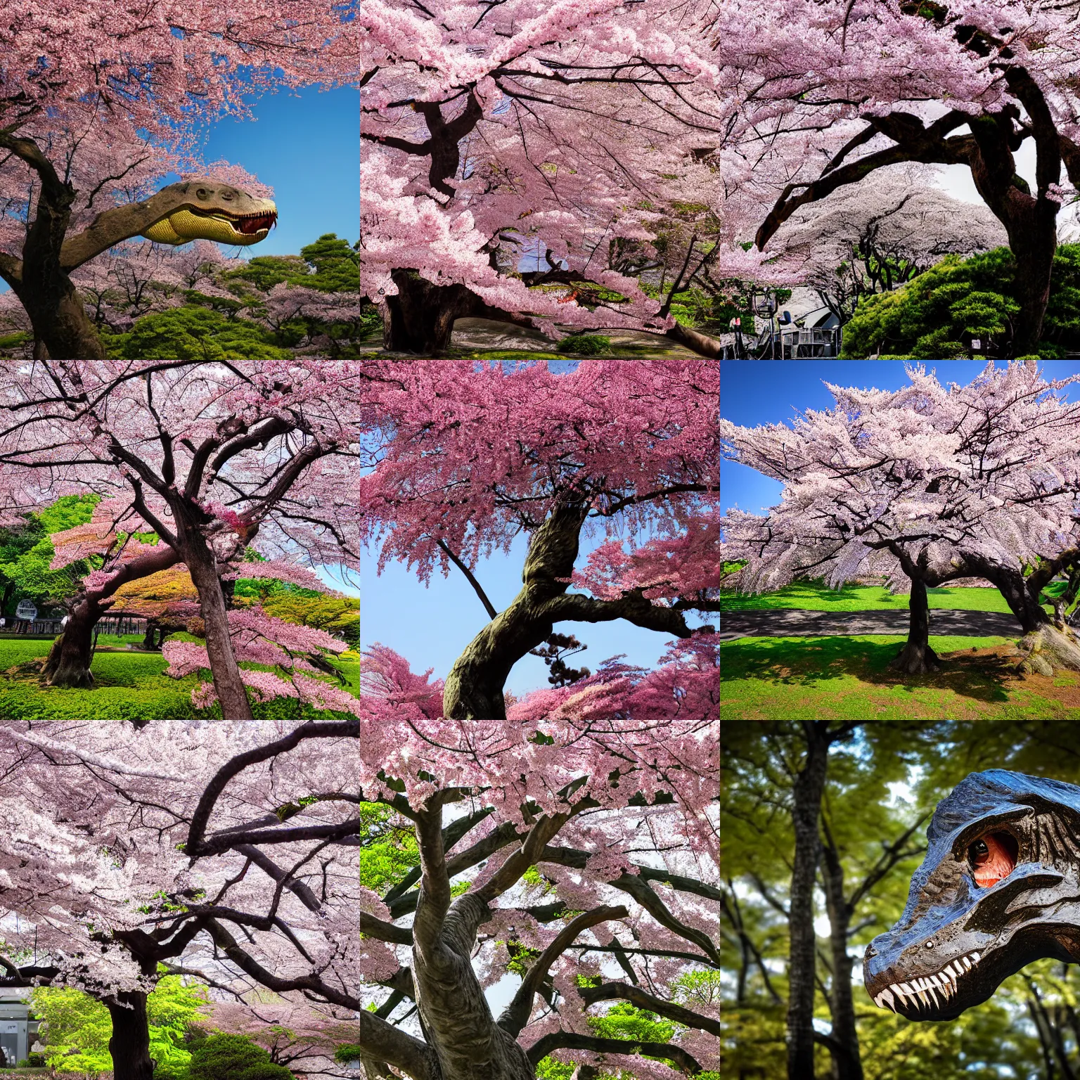 Prompt: a portrai of tyrannosaurus at a sakura tree side shot by shunji dodo, 8 k