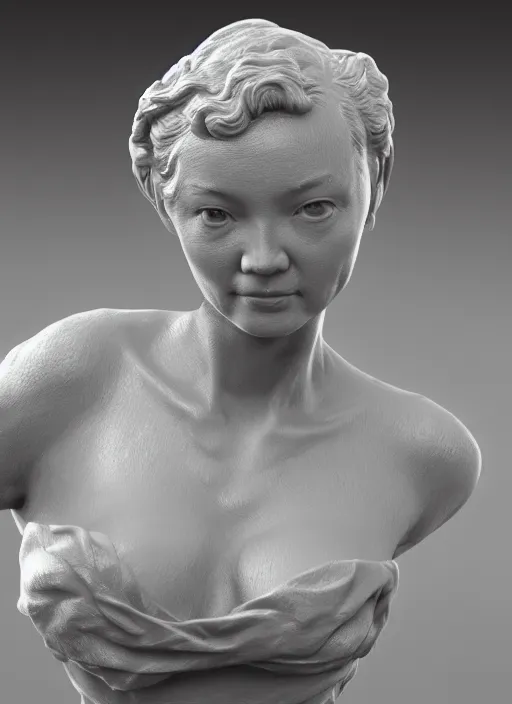 Image similar to 3D resin miniature sculpture by Jean-Baptiste Carpeaux and Luo Li Rong artist, europioid woman, prefect symmetrical face, academic art, realistic, 8K, Introduction factory photo, Product Introduction Photo, Hyperrealism. Subsurface scattering, raytracing, Octane Render, Zbrush, simple background