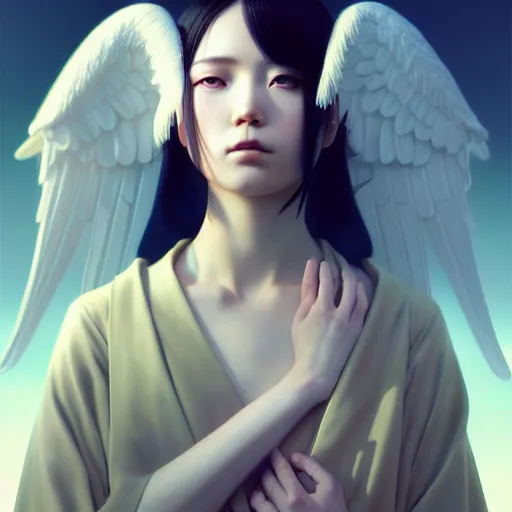 Image similar to angelic japanese girl by tom bagshaw, green eyes and long black hair by ilya kuvshinov, rtx reflections, octane render 1 2 8 k, extreme high intricate details by wlop, digital anime art by ross tran, wide shot, close up shot, composition by sana takeda, dramatic lighting by greg rutkowski