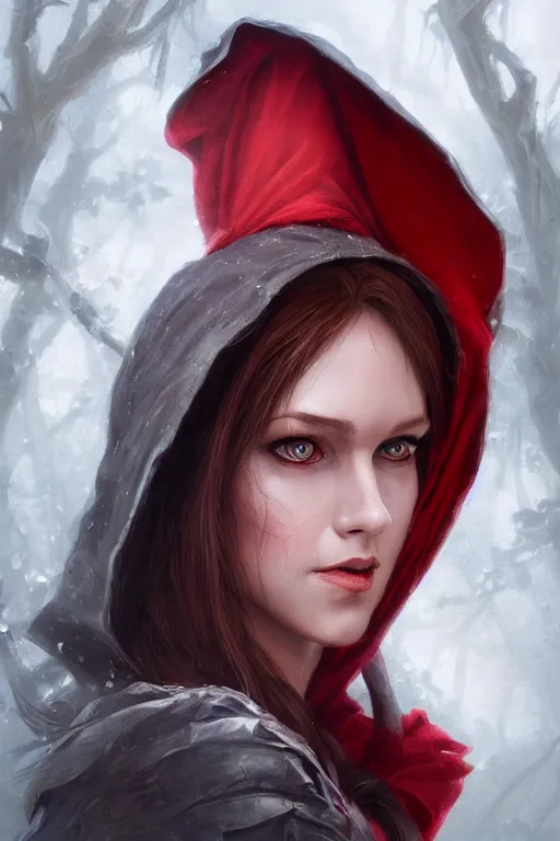 Image similar to queen red riding hood, d & d, fantasy, portrait, highly detailed, headshot, digital painting, trending on artstation, concept art, sharp focus, illustration, art by artgerm and greg rutkowski and magali villeneuve