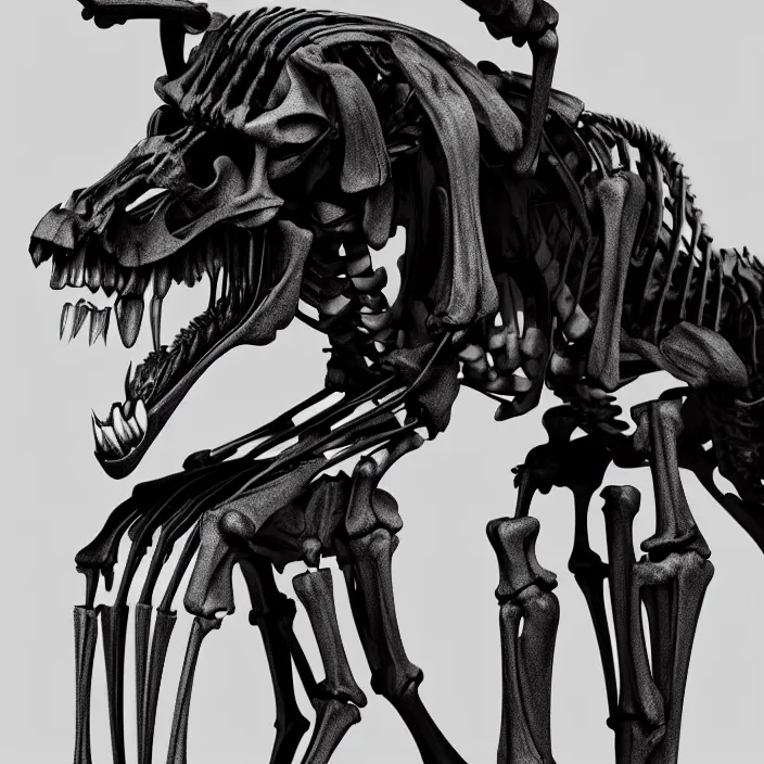 Prompt: belgian malinois, skeleton. intricate abstract. intricate artwork. by Tooth Wu, wlop, beeple, dan mumford. octane render, trending on artstation, greg rutkowski, very coherent symmetrical artwork. cinematic, hyper realism, high detail, octane render, 8k, iridescent accents, deep blacks