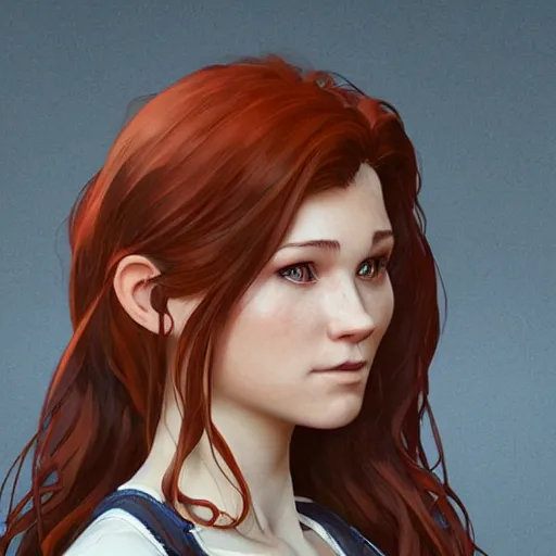 Prompt: mary jane watson in overalls, cg animation, riot entertainment, arcane, realistic, character select portrait, by artgerm, greg rutkowski, alphonse mucha, 3 d 2 9 0 6 6 9 4 6 0 3