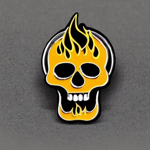 Prompt: a retro vintage minimalistic skull bones with fire flame enamel pin, hd, concept art