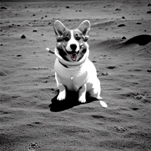 Image similar to daguerrotype of a corgi astronaut on the moon, award - winning photograph, vintage, stunning