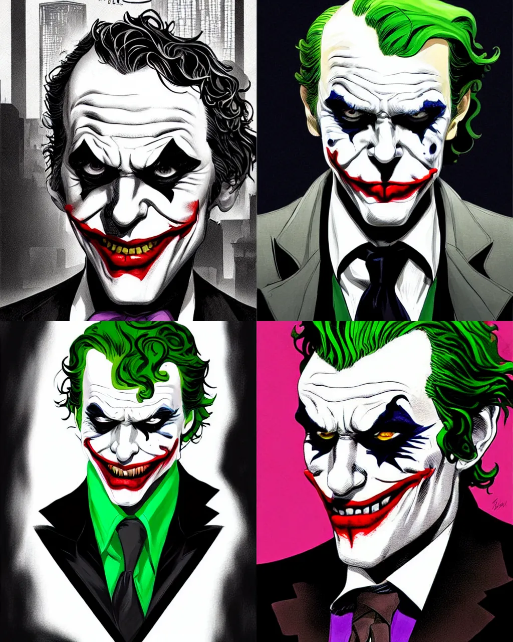 Prompt: beautiful portrait of joker by chip zdarsky, masterpiece, atmospheric, fine details