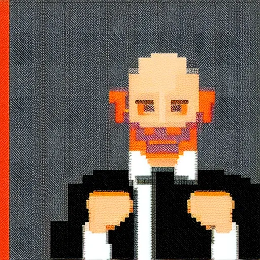 Prompt: a pixel art of putin pointing up with one finger