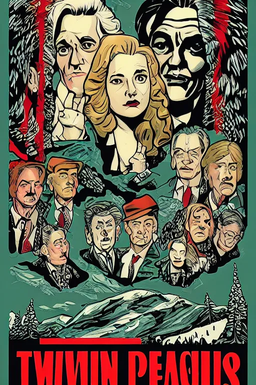 Prompt: Twin Peaks comic poster artwork by Gigi Cavenago