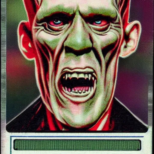 Prompt: Topps Collectable Card, Retro, Frankenstein, Holographic, 3D , Halloween Scene