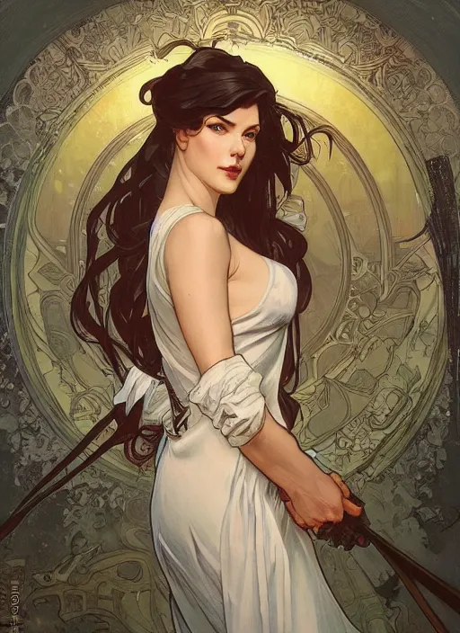 Image similar to heidi n closet painting by artgerm and greg rutkowski and alphonse mucha