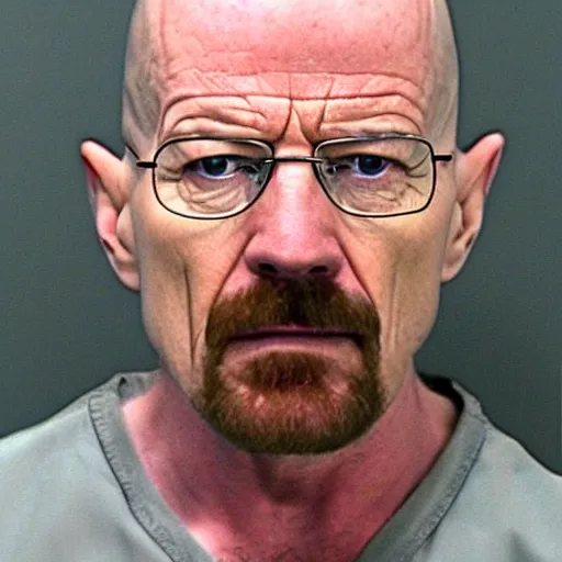 Prompt: Walter White methed out mugshot