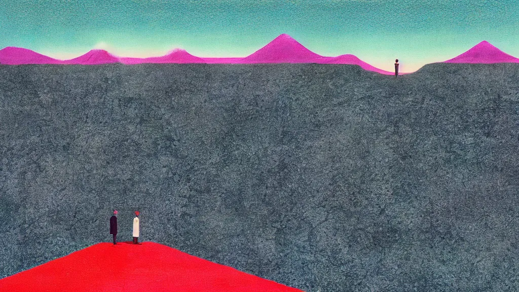 Image similar to kyushu natural landmark, a collage painting, in the style of wes anderson, lola dupre, david hockney, isolated on negative space background dark monochrome neon spraypaint accents volumetric octane render