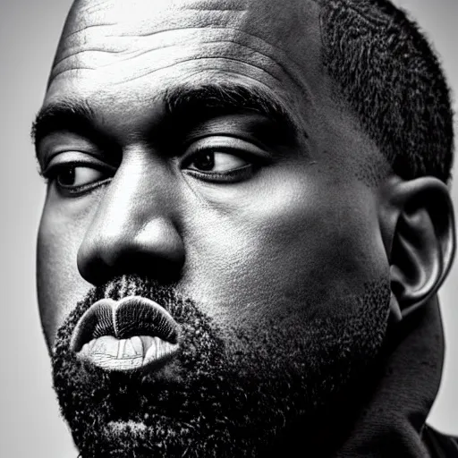 Image similar to the face of kanye west wearing yeezy clothing at 4 5 years old, portrait by julia cameron, chiaroscuro lighting, shallow depth of field, 8 0 mm, f 1. 8