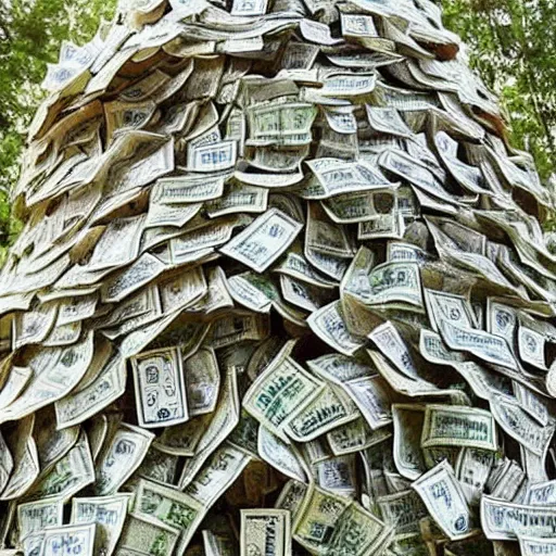 Prompt: a tree made of money