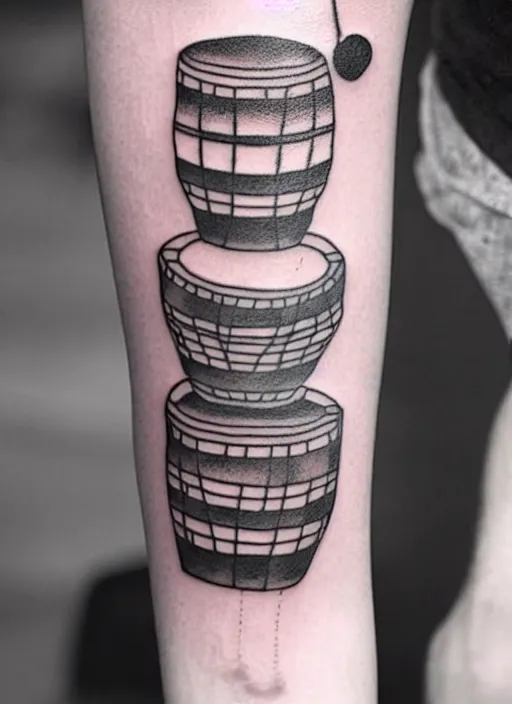Fine line minimalist drum tattoo on the inner forearm.