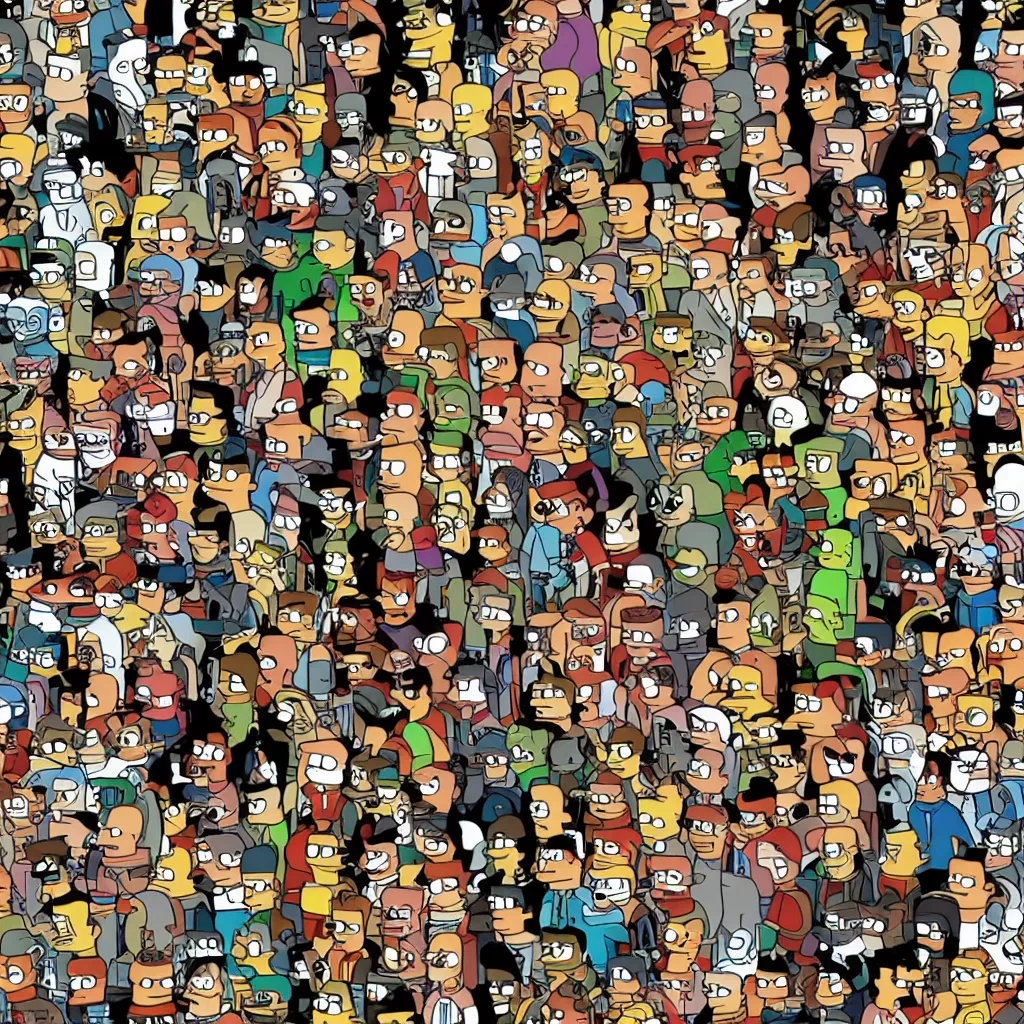 Prompt: where's waldo in the futurama, bender.