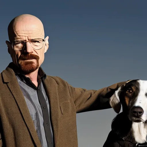 Prompt: Walter White and his trusty hound 4k photography award-winning footage, dramatic