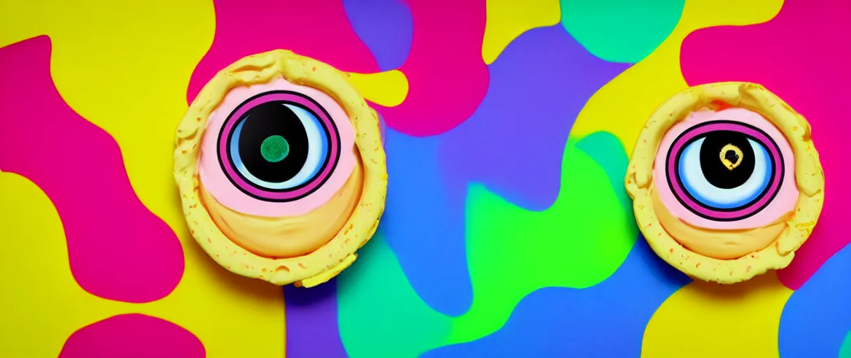 Prompt: hyperrealistic popart cute multicolored ice cream with eyes on keyboard jason limon digital painting dramatic yellow lighting high angle hd 8k sharp shallow depth of field