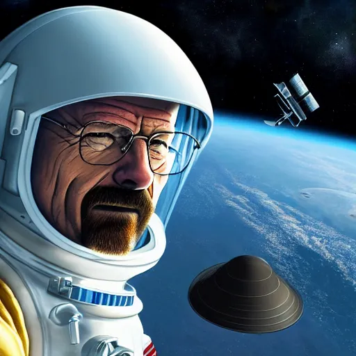 Image similar to Walter White as an astronaut outside a space station, 4k detailed, very very well detailed image 5, 8k