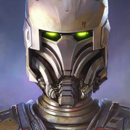 Image similar to the doomslayer as a realistic scifi cyberpunk knight, closeup portrait art by donato giancola and greg rutkowski, vintage retro scifi, realistic face, digital art, trending on artstation, symmetry!!!