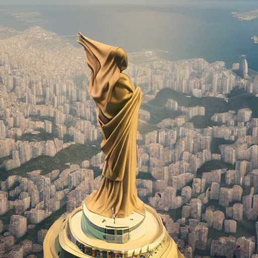 Image similar to a highly detailed picture of, the christo redentor dabbing over rio de janeiro and shouting poggers, ultrawide lens, art by john collier and albert aublet and krenz cushart and artem demura and alphonse mucha, volumetric lighting, octane render, 4 k resolution, trending on artstation, masterpiece